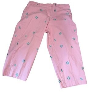 Kim Rogers Pink Capri Pants Flip Flop Print Elastic Waist Size 18